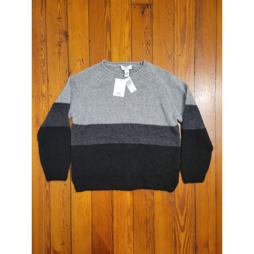 Magaschoni Sweater Womens L Gray Black Colorblock Mohair Wool Blend Fall Cozy